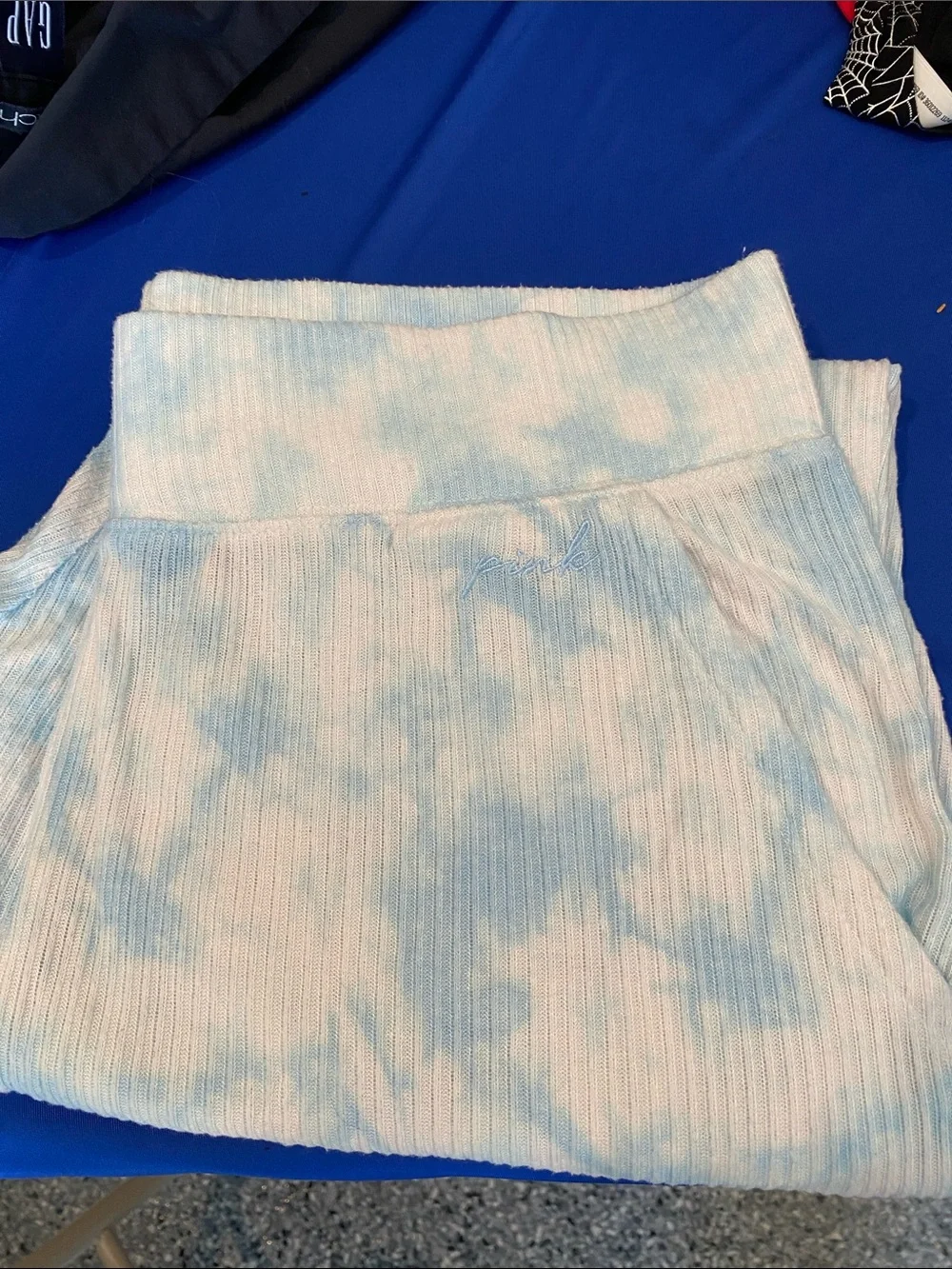 PINK Victoria's Secret Light Blue Tie-Dye Ribbed Pajama Set